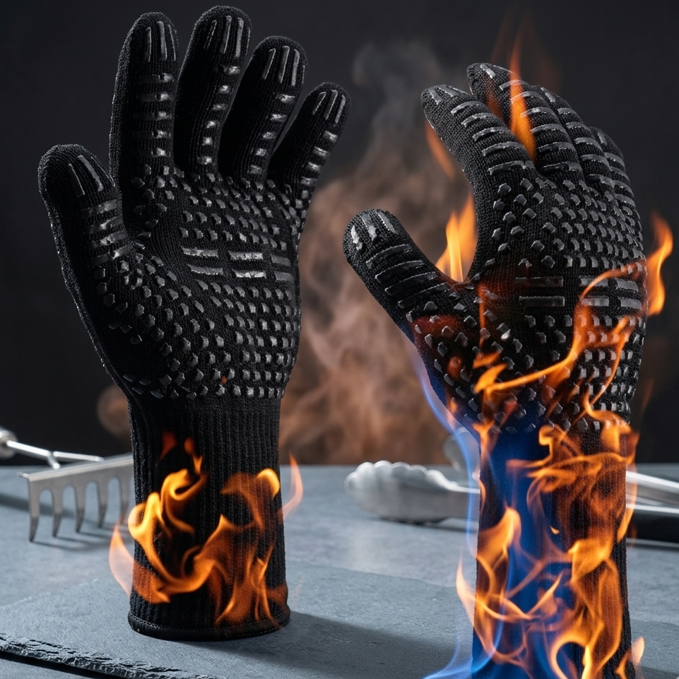 Oven Gloves, Oven Mitts, Heat Resistant Fireproof Non-Slip Silicone BBQ Grill Gloves for Cooking Barbecue Baking